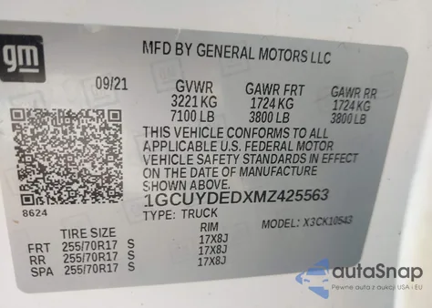 2021 Chevrolet Silverado 1500 4Wd Short Bed Lt from USA, damaged, VIN 1GCUYDEDXMZ425563